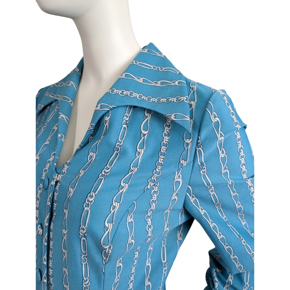 Vintage Chain Print Midi Dress | 60s 70s Mod Boho | Long Sleeve, Size Large - Picture 9 of 10